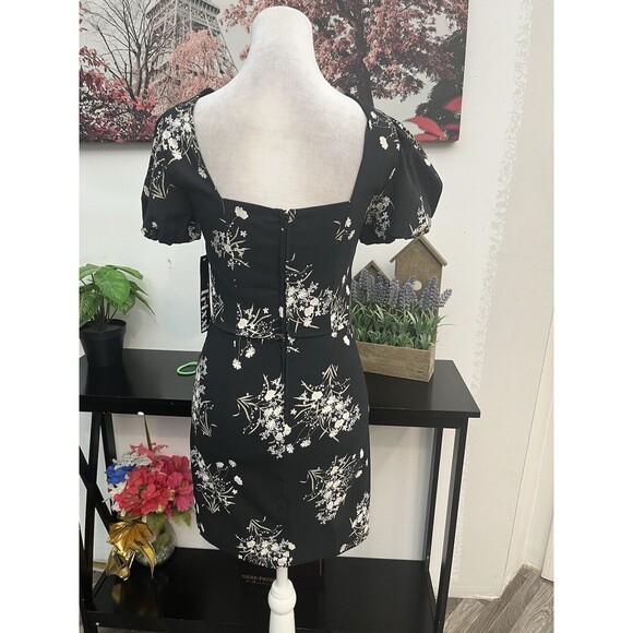 Trixxi Womens Mini Dress Small Floral Square Neck puff sleeve  Zipper Back - Picture 5 of 10